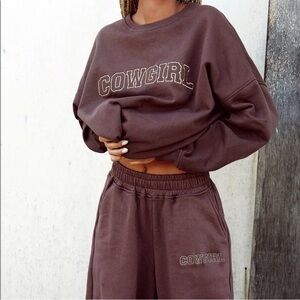 Motel Rocks Cowgirl Glo Sweatshirt In Deep Mahogany With Gold Embroidery